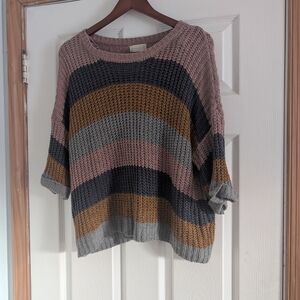 Altar'd State Pink, Gray, and Gold Striped Sweater S/M